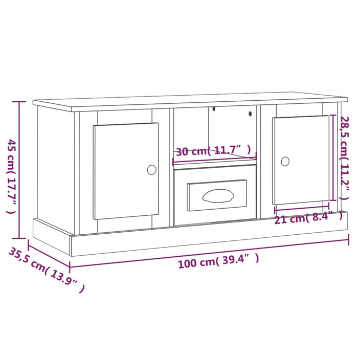 Comodă TV, stejar maro, 100x35,5x45 cm, lemn prelucrat