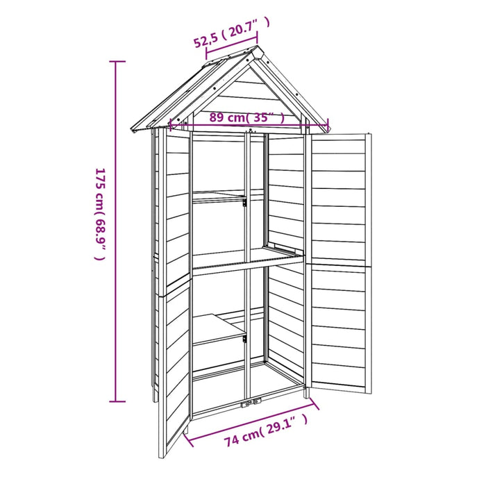 Magazie de unelte de grădină gri 89x52,5x175 cm lemn masiv pin