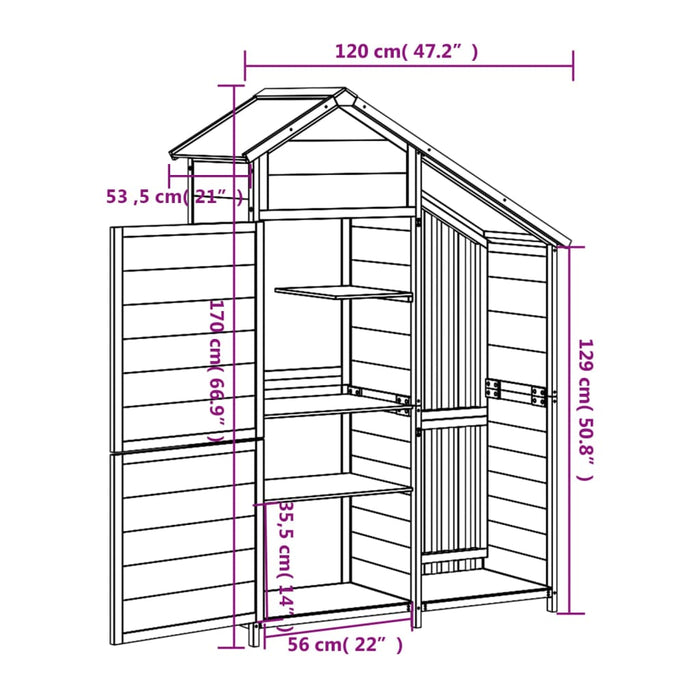 Magazie de unelte de grădină gri 120x53,5x170 cm lemn masiv pin