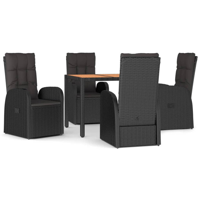 Set mobilier de grădină cu perne, 5 piese, negru, poliratan