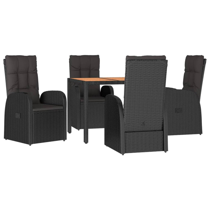 Set mobilier de grădină cu perne, 5 piese, negru, poliratan