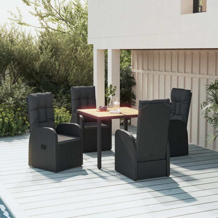 Set mobilier de grădină cu perne, 5 piese, negru, poliratan