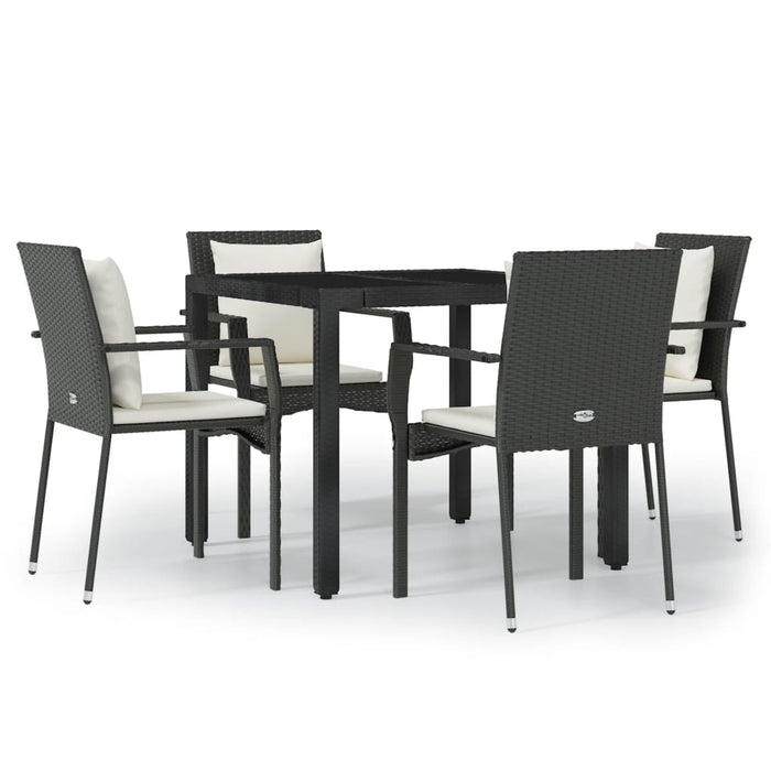 Set mobilier de grădină cu perne, 5 piese, negru, poliratan