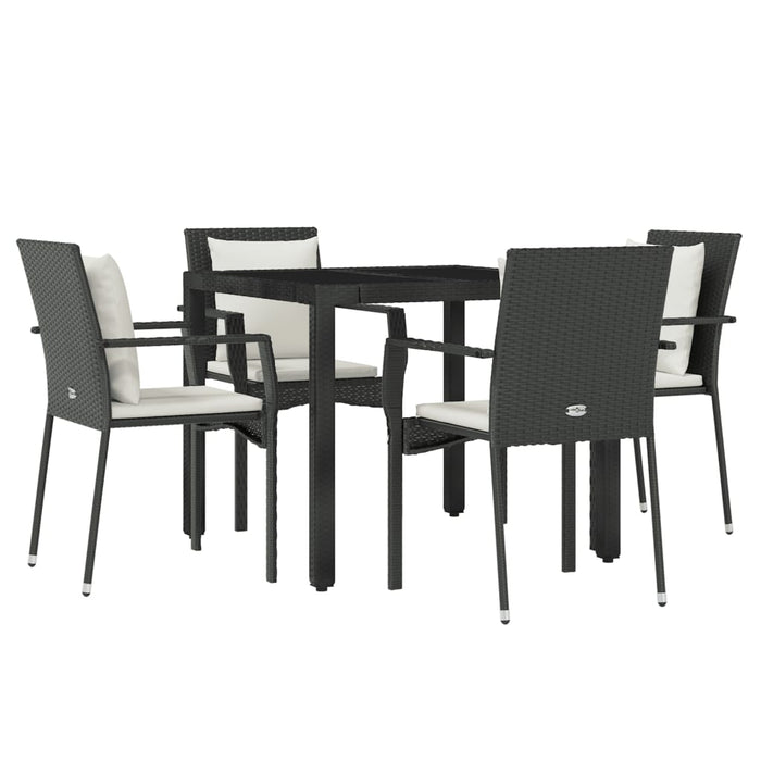 Set mobilier de grădină cu perne, 5 piese, negru, poliratan