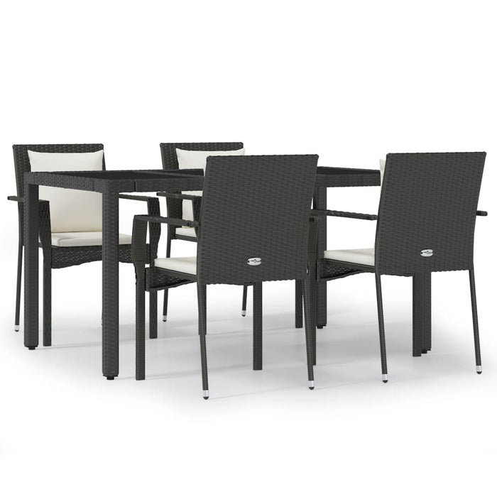 Set mobilier de grădină cu perne, 5 piese, negru, poliratan