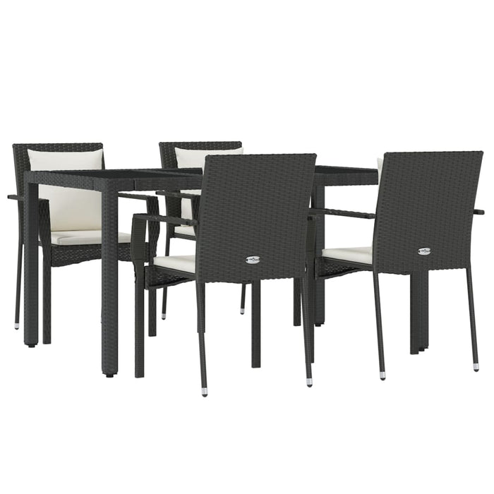 Set mobilier de grădină cu perne, 5 piese, negru, poliratan