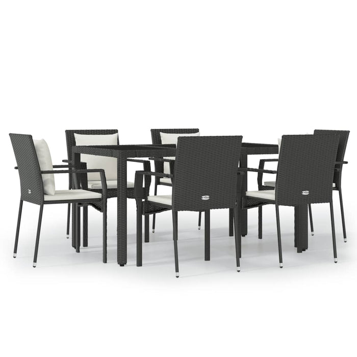 Set mobilier de grădină cu perne, 7 piese, negru, poliratan