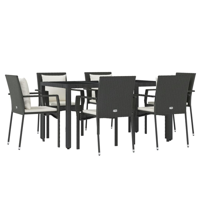 Set mobilier de grădină cu perne, 7 piese, negru, poliratan