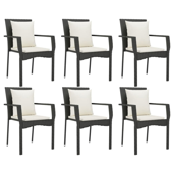 Set mobilier de grădină cu perne, 7 piese, negru, poliratan