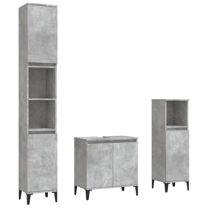 Set mobilier de baie, 3 piese, gri beton, lemn compozit