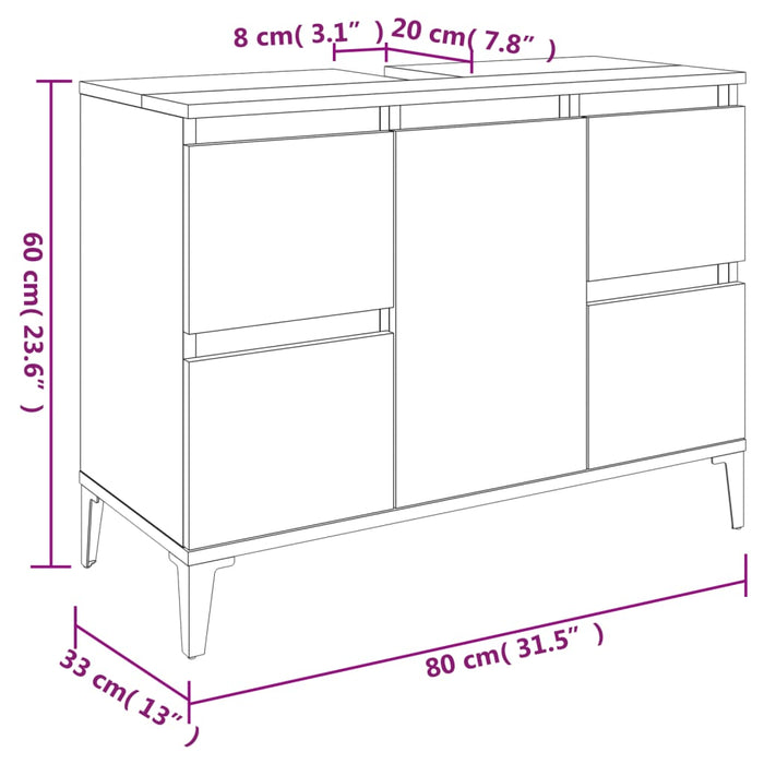 Set mobilier de baie, 3 piese, stejar fumuriu, lemn prelucrat