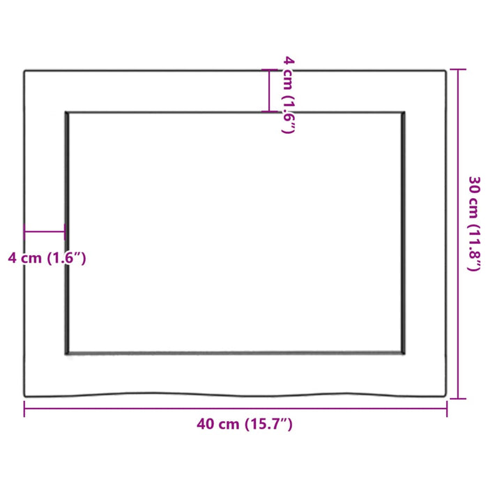 Blat de baie, 40x30x(2-6) cm, lemn masiv netratat