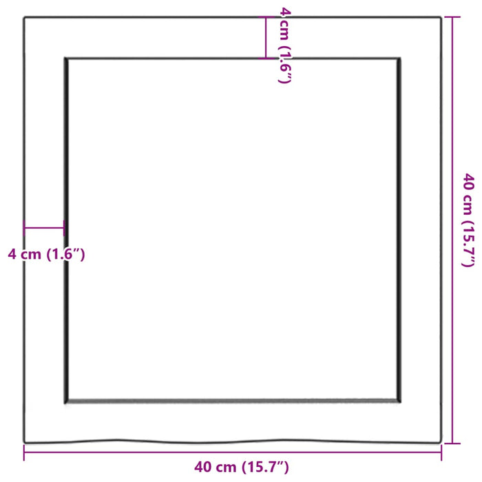 Blat de baie, 40x40x(2-4) cm, lemn masiv netratat