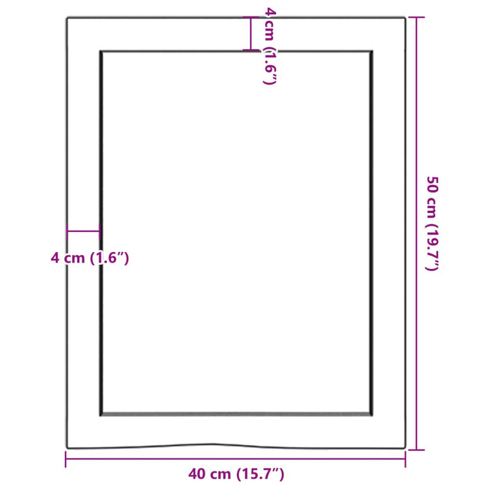 Blat de baie, 40x50x(2-4) cm, lemn masiv netratat