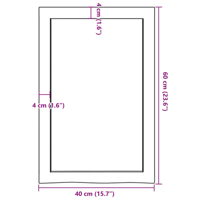 Blat de baie, 40x60x(2-4) cm, lemn masiv netratat