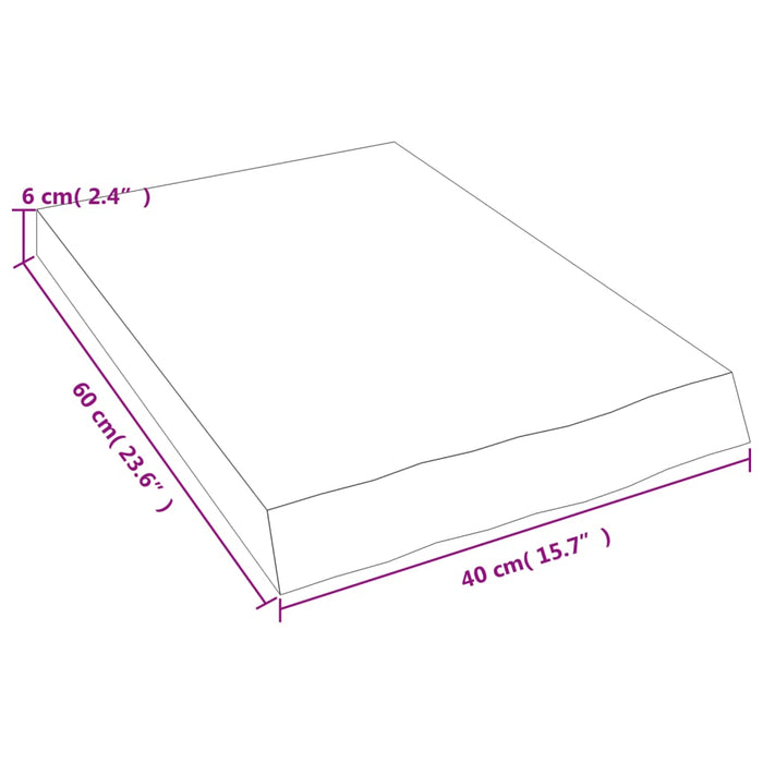 Blat de baie, 40x60x(2-6) cm, lemn masiv netratat