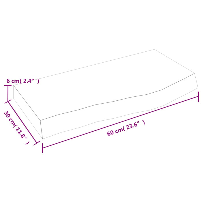 Blat de baie, 60x30x(2-6) cm, lemn masiv netratat