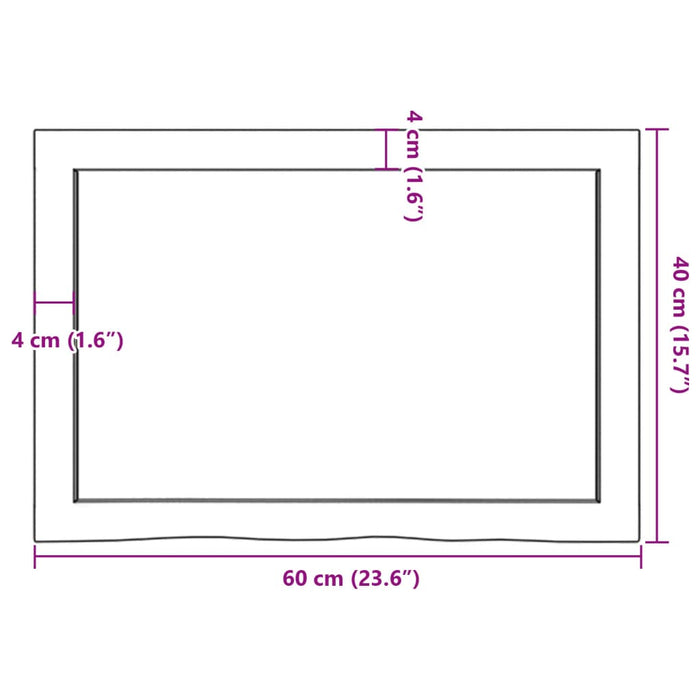 Blat de baie, 60x40x(2-4) cm, lemn masiv netratat