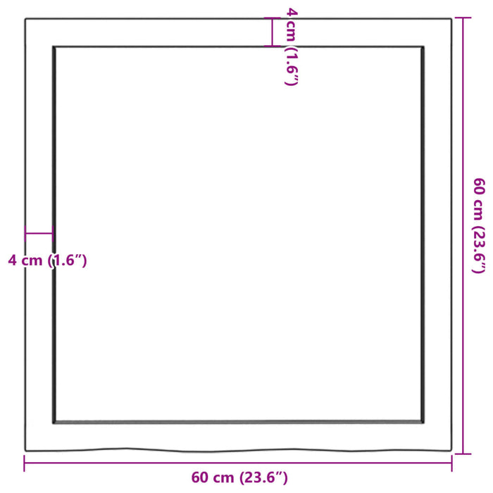 Blat de baie, 60x60x(2-6) cm, lemn masiv netratat