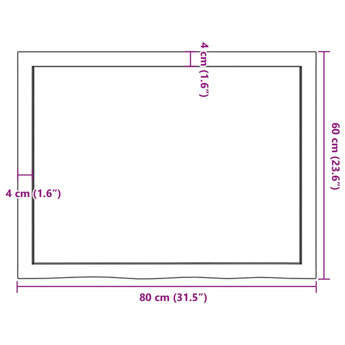 Blat de baie, 80x60x(2-4) cm, lemn masiv netratat