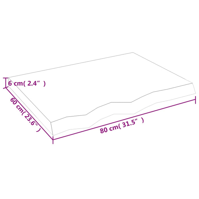 Blat de baie, 80x60x(2-6) cm, lemn masiv netratat