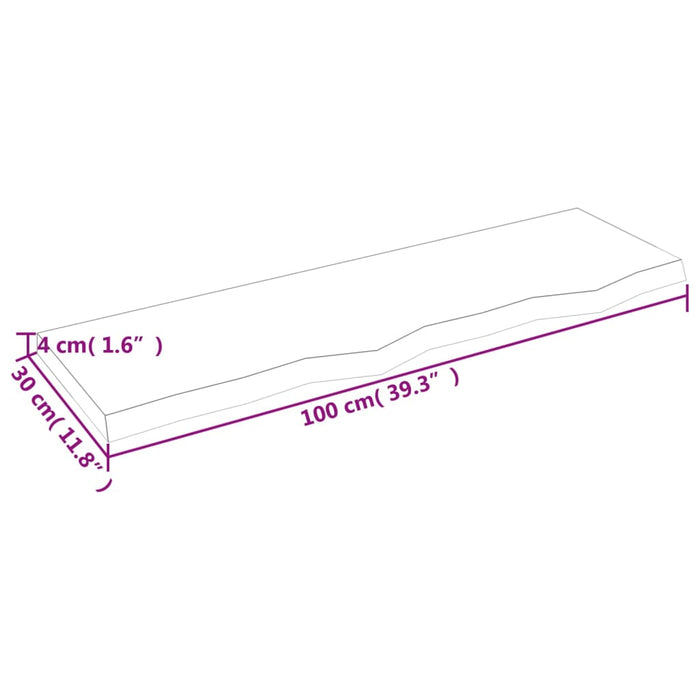 Blat de baie, 100x30x(2-4) cm, lemn masiv netratat