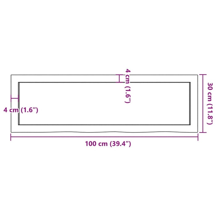 Blat de baie, 100x30x(2-4) cm, lemn masiv netratat