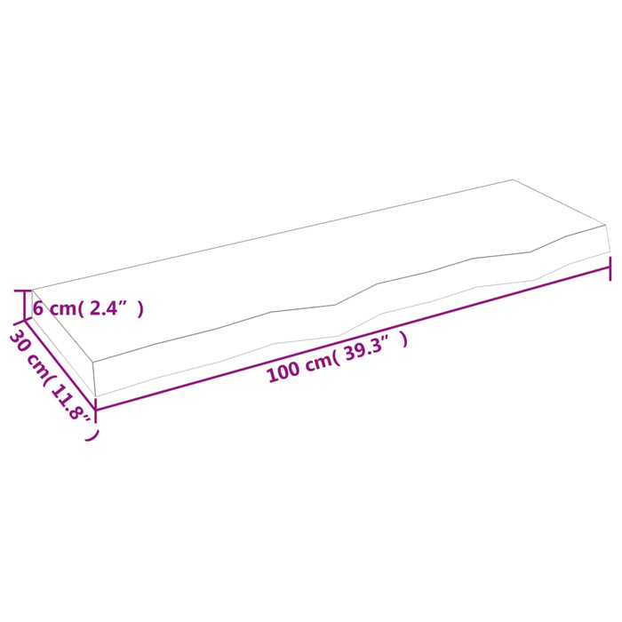 Blat de baie, 100x30x(2-6) cm, lemn masiv netratat