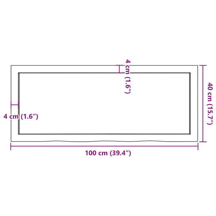 Blat de baie, 100x40x(2-4) cm, lemn masiv netratat