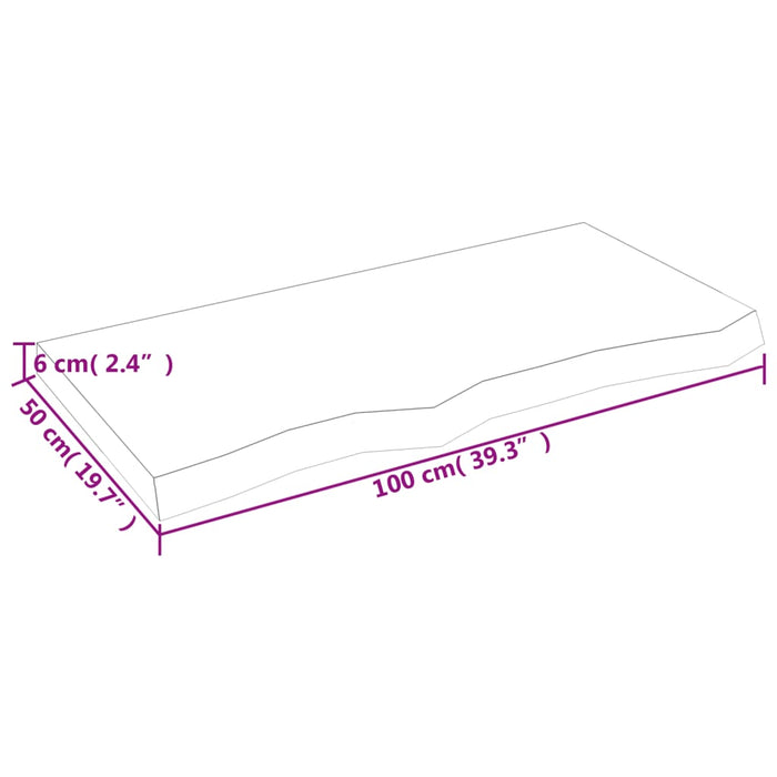 Blat de baie, 100x50x(2-6) cm, lemn masiv netratat