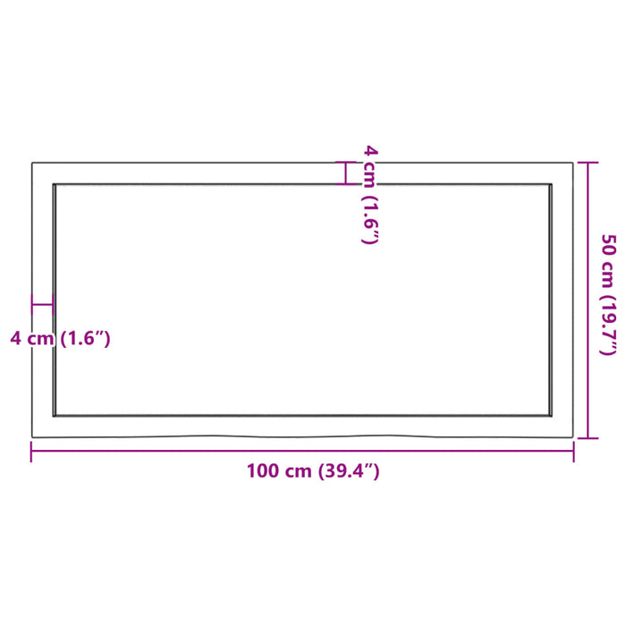 Blat de baie, 100x50x(2-6) cm, lemn masiv netratat