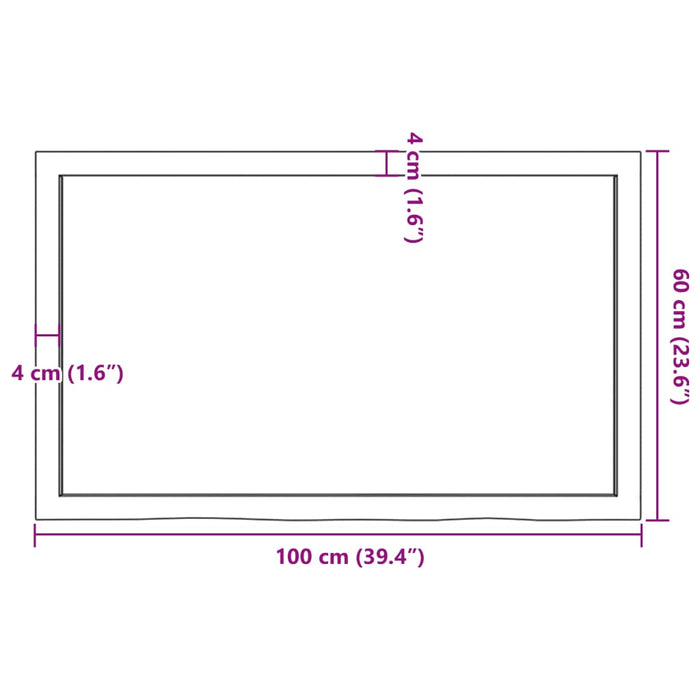 Blat de baie, 100x60x(2-6) cm, lemn masiv netratat