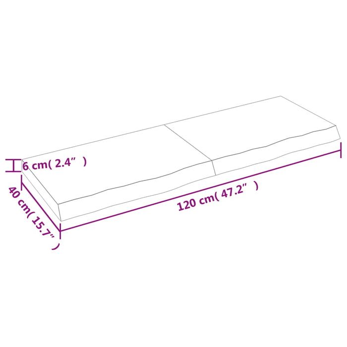 Blat de baie, 120x40x(2-6) cm, lemn masiv netratat