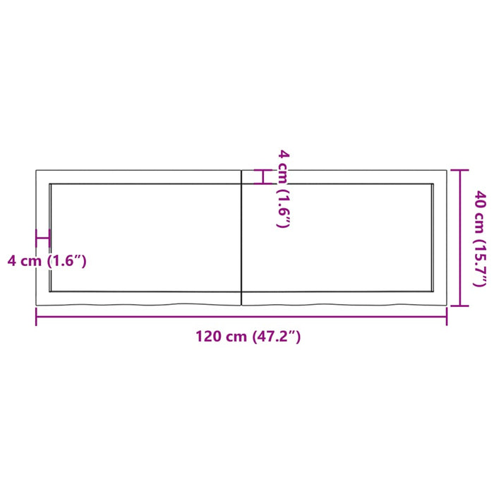 Blat de baie, 120x40x(2-6) cm, lemn masiv netratat