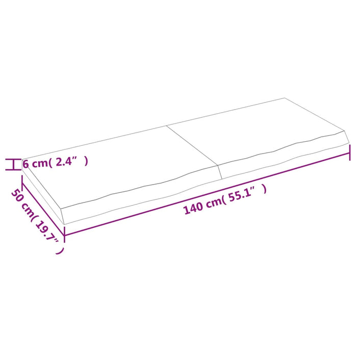 Blat de baie, 140x50x(2-6) cm, lemn masiv netratat