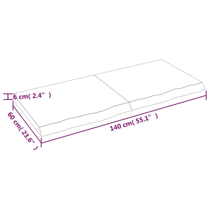 Blat de baie, 140x60x(2-6) cm, lemn masiv netratat