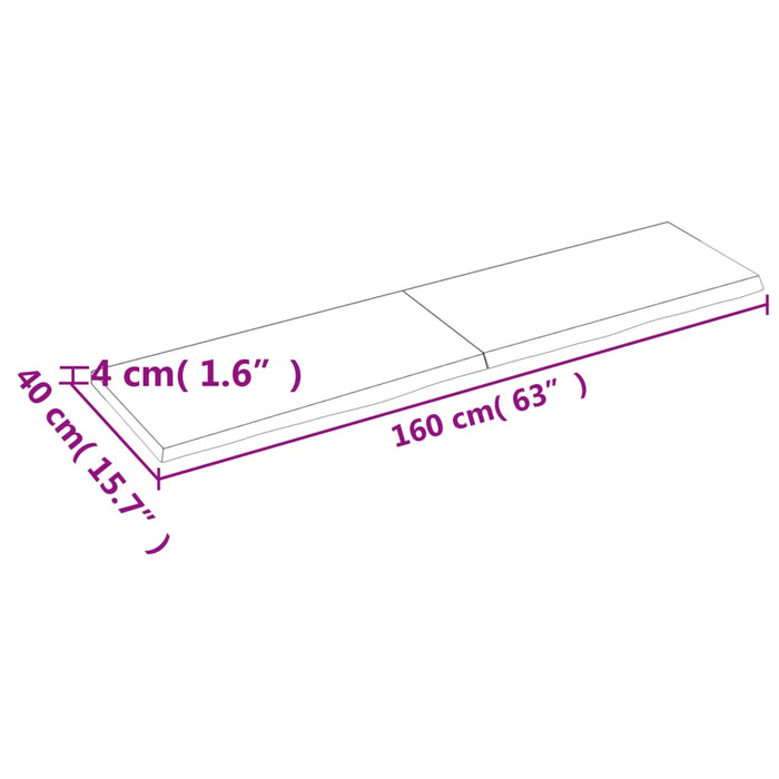 Blat de baie, 160x40x(2-4) cm, lemn masiv netratat