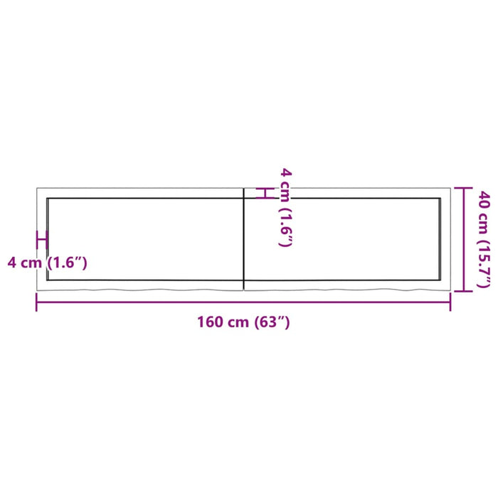 Blat de baie, 160x40x(2-4) cm, lemn masiv netratat