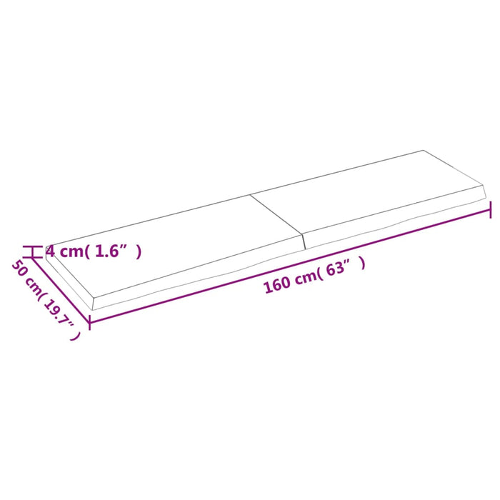 Blat de baie, 160x50x(2-4) cm, lemn masiv netratat