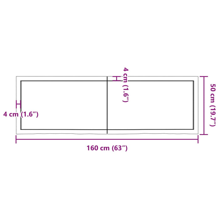 Blat de baie, 160x50x(2-4) cm, lemn masiv netratat