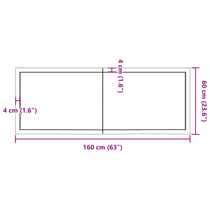 Blat de baie, 160x60x(2-6) cm, lemn masiv netratat