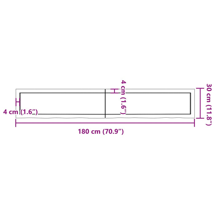 Blat de baie, 180x30x(2-6) cm, lemn masiv netratat