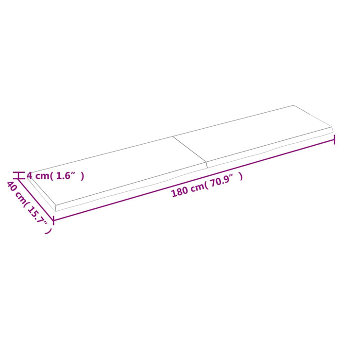 Blat de baie, 180x40x(2-4) cm, lemn masiv netratat