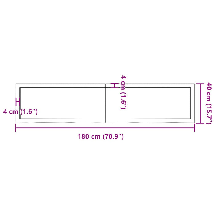 Blat de baie, 180x40x(2-4) cm, lemn masiv netratat