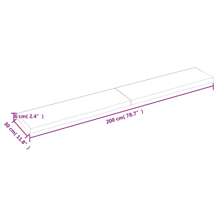 Blat de baie, 200x30x(2-6) cm, lemn masiv netratat