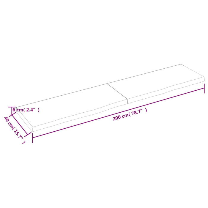 Blat de baie, 200x40x(2-6) cm, lemn masiv netratat