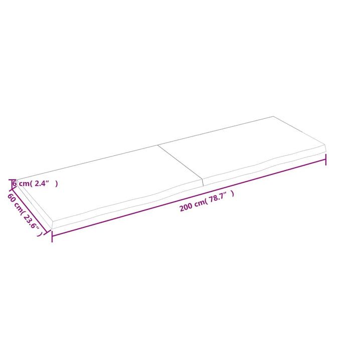 Blat de baie, 200x60x(2-6) cm, lemn masiv netratat