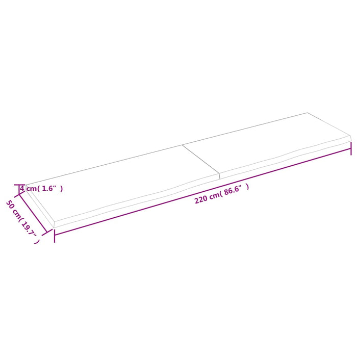 Blat de baie, 220x50x(2-4) cm, lemn masiv netratat