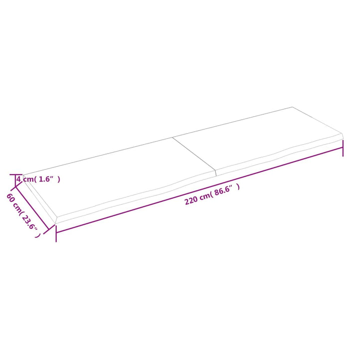 Blat de baie, 220x60x(2-4) cm, lemn masiv netratat