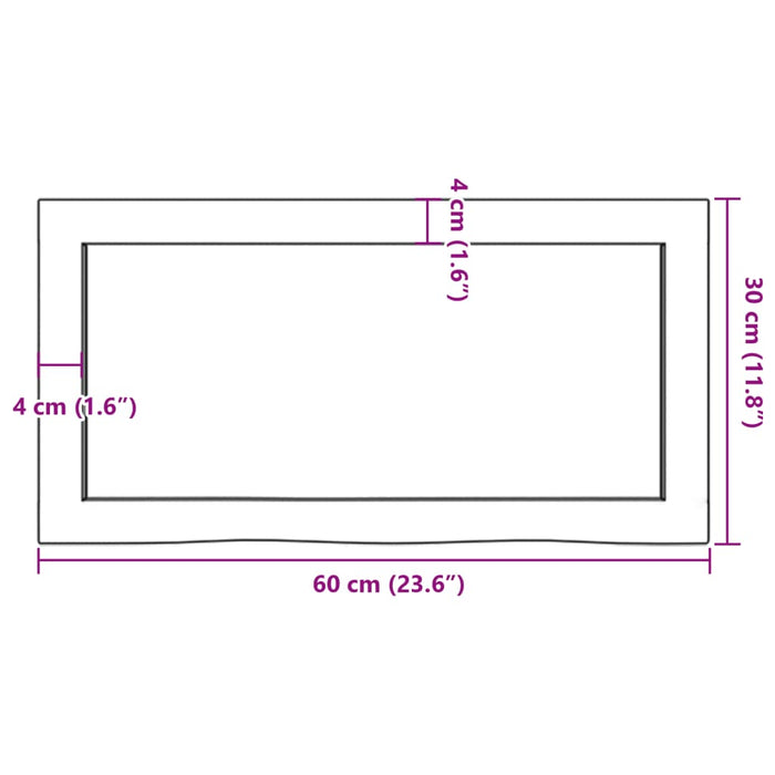 Blat de baie, maro deschis, 60x30x(2-6) cm, lemn masiv tratat